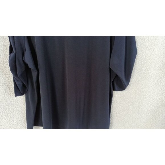 CARMEN Marc Valvo Womens Blouse Plus Size 3X Navy Blue Button Up Bling Stretch - Picture 13 of 16